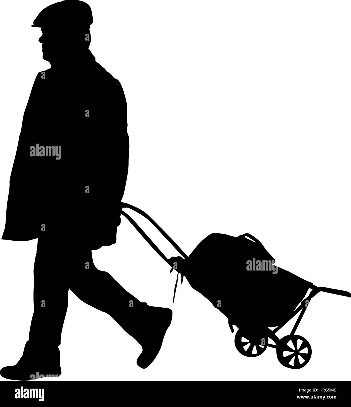 Silhouette nera i viaggiatori con le valigie su sfondo bianco. Illustrazione Vettoriale. Illustrazione Vettoriale