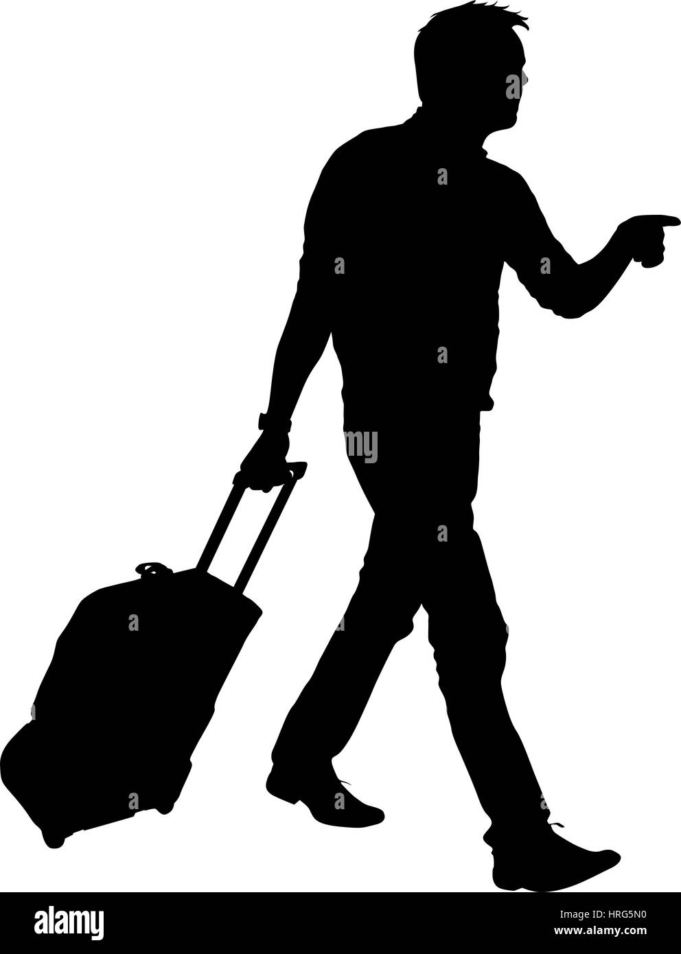 Silhouette nera i viaggiatori con le valigie su sfondo bianco. Illustrazione Vettoriale. Illustrazione Vettoriale