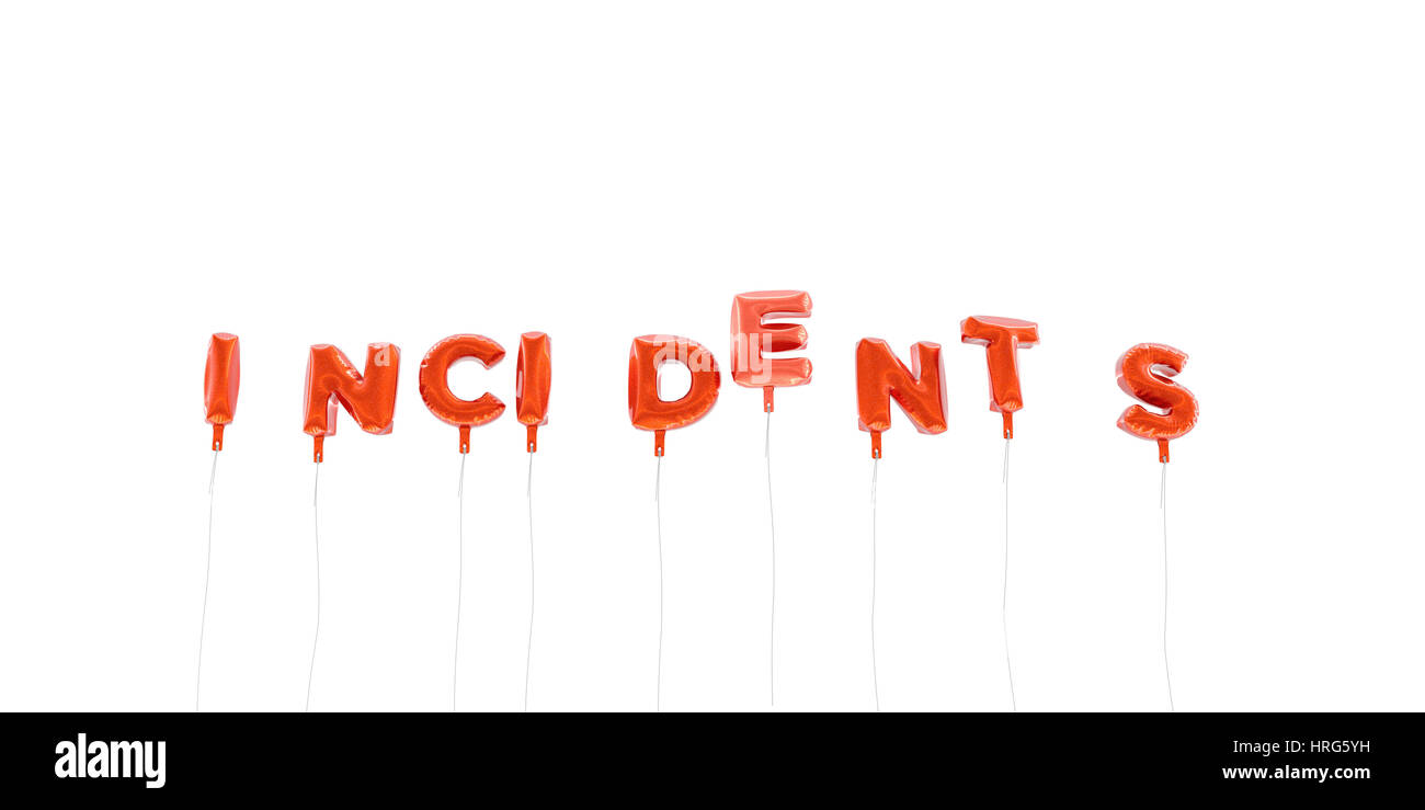 Incidenti - parola fatta dal foglio in plastica rosso palloncini - 3D rendering. Può essere utilizzato online un banner pubblicitario o una cartolina di stampa. Foto Stock