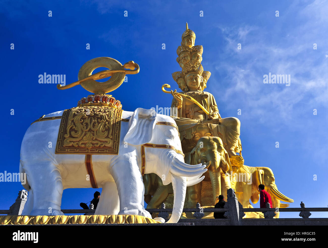 Cina. 1 Mar, 2017. Statue di eleplant e il Buddha sulla sommità del monte Emei. Le quattro principali luoghi sacri del Buddismo in Cina sono il monte Wutai nello Shanxi, Monte Putuo nel Zhejiang, il monte Emei del Sichuan e il Monte Jiuhua in Anhui. Credito: SIPA Asia/ZUMA filo/Alamy Live News Foto Stock