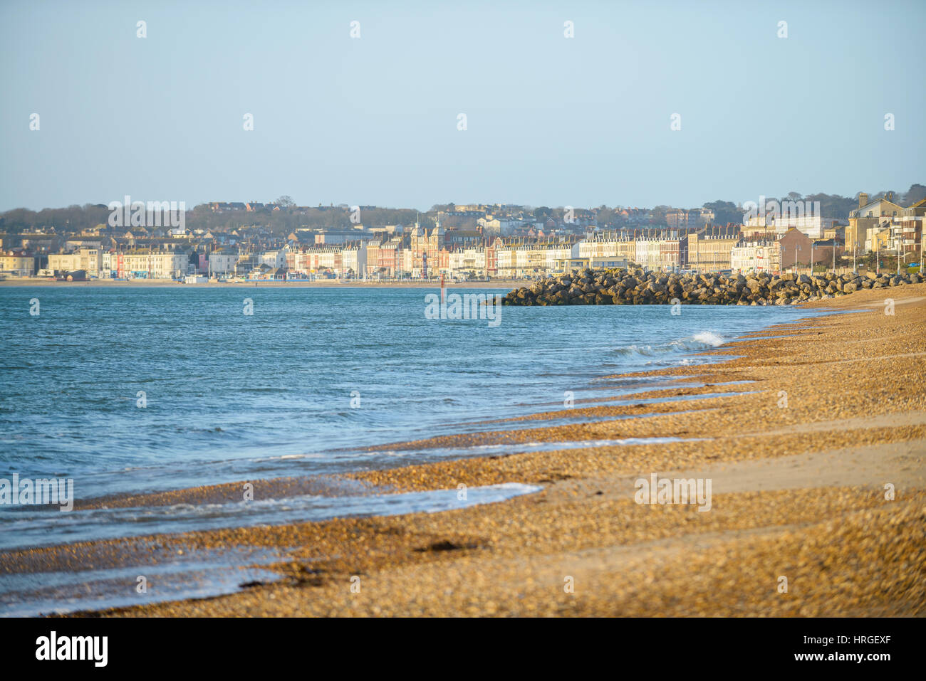 La Baia di Weymouth Dorset, Regno Unito. 2 Marzo, 2017. Un chiaro e nitido mattina di primavera oltre la Baia di Weymouth, la prima bella giornata di primavera. © Dan Tucker/Alamy Live News Foto Stock