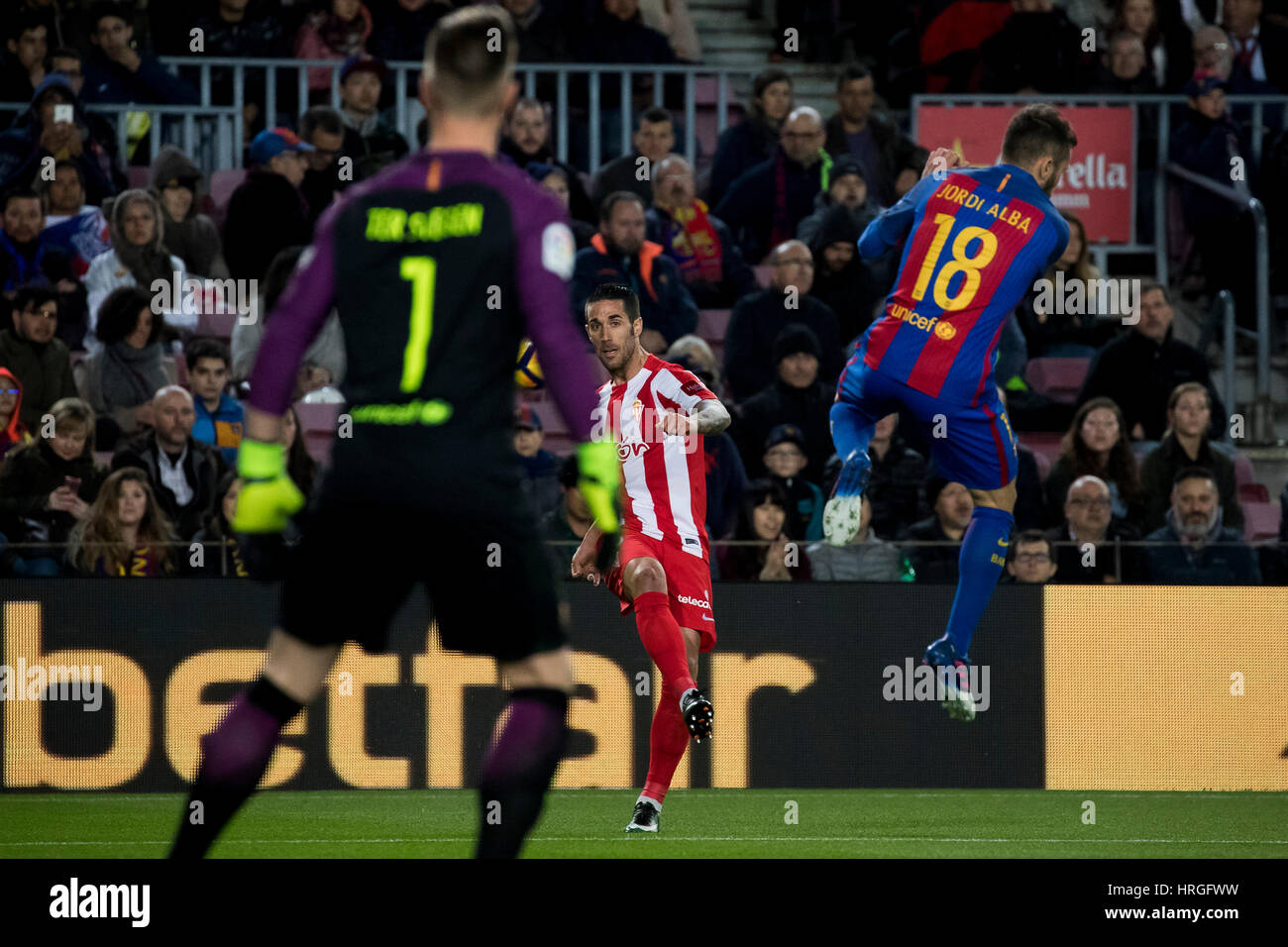 Camp non Stadium, Barcelona, Spagna. 1 Marzo, 2017. Lillo's kick alla scatola a stadio Camp Nou, Barcellona, Spagna. Credito: G. Loinaz. Credito: G. Loinaz/Alamy Live News Foto Stock
