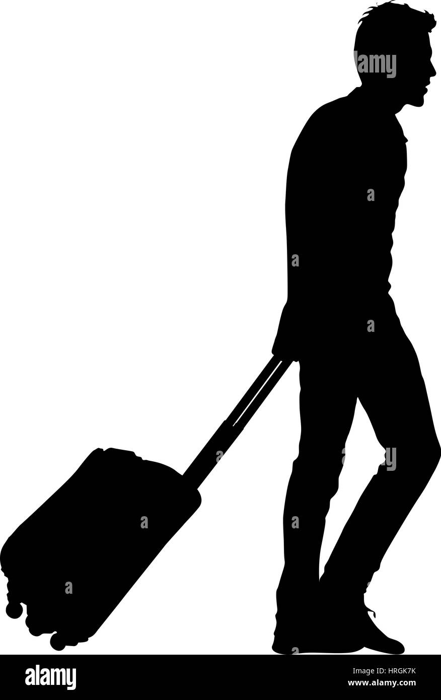 Silhouette nera i viaggiatori con le valigie su sfondo bianco. Illustrazione Vettoriale. Illustrazione Vettoriale