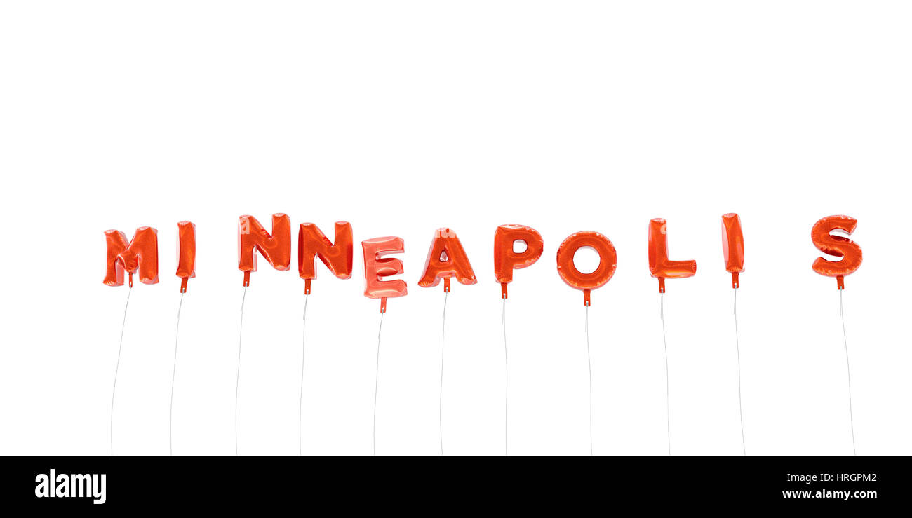 MINNEAPOLIS - parola fatta dal foglio in plastica rosso palloncini - 3D rendering. Può essere utilizzato online un banner pubblicitario o una cartolina di stampa. Foto Stock