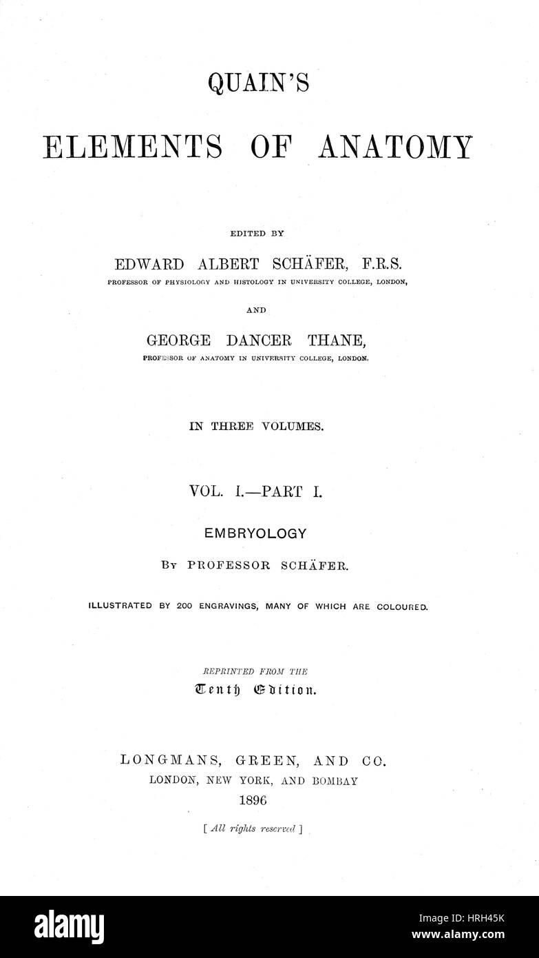 Quain's Elementi di anatomia, Pagina Titolo Foto Stock