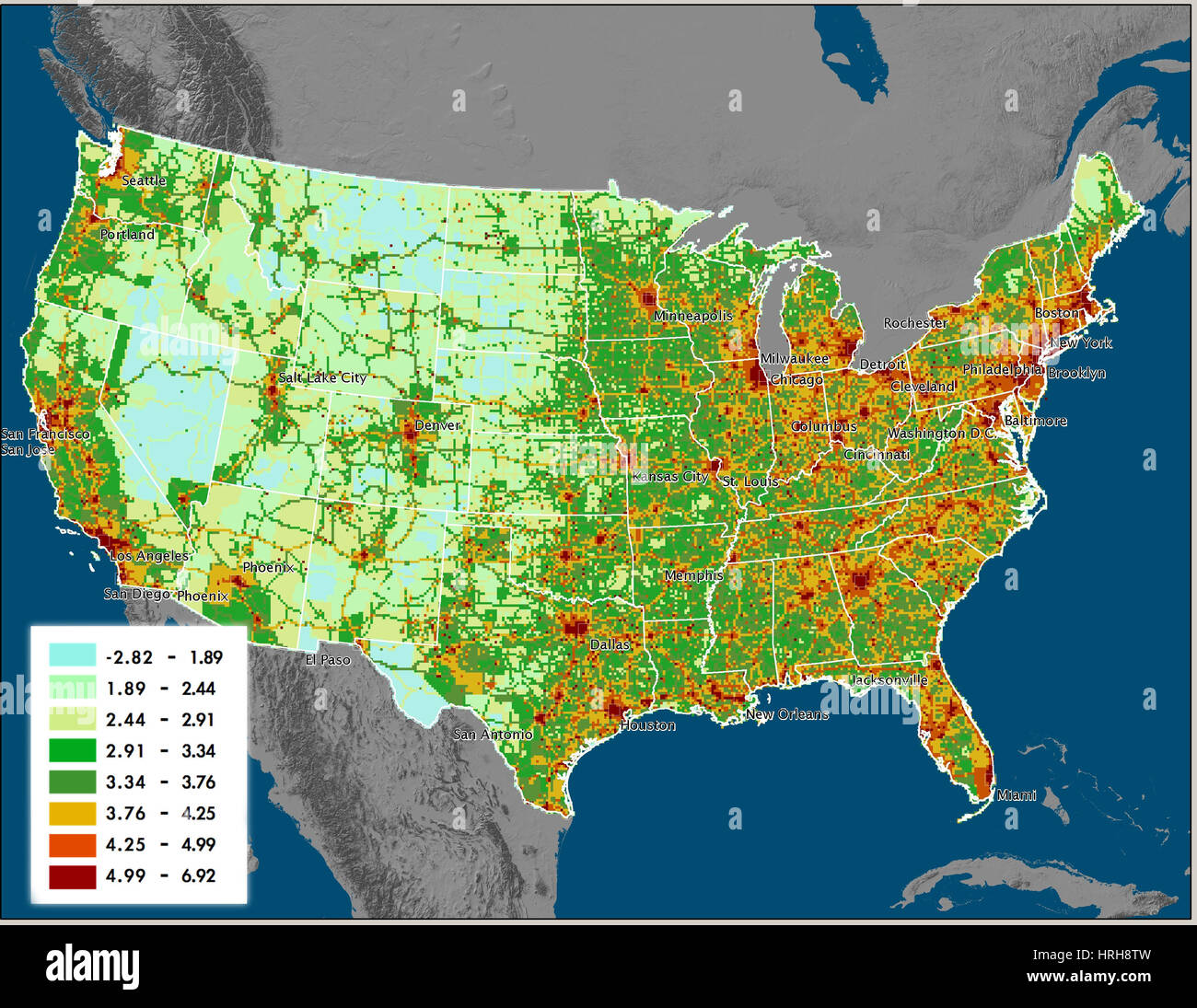 Il riscaldamento globale, Vulcan CO2 mappa Foto Stock