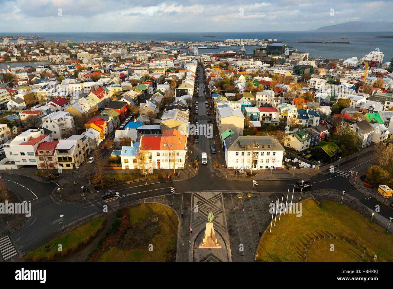 Panoramica del centro storico di Reykjavik, Islanda, regioni polari Foto Stock