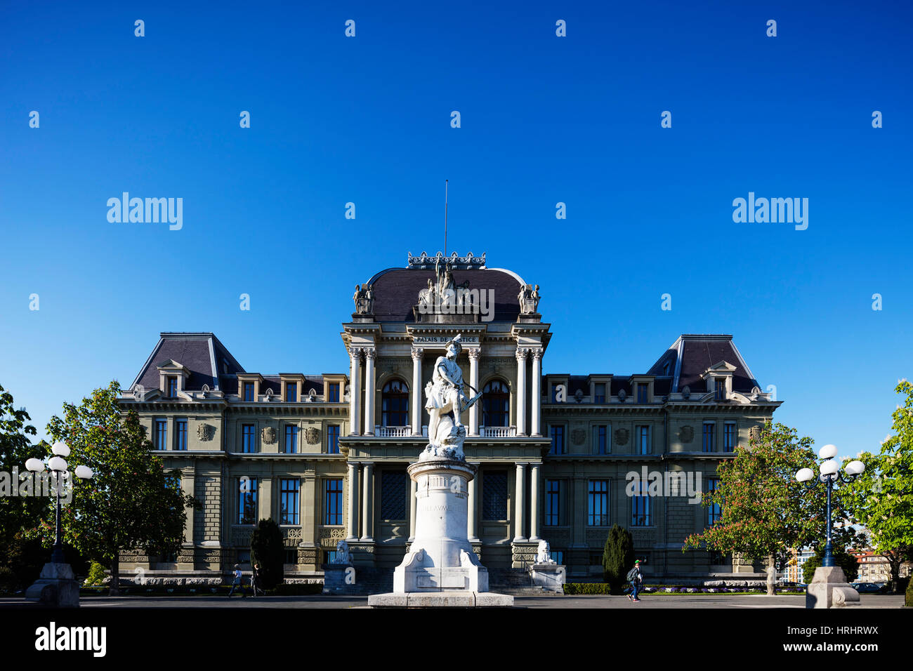 Palais de Justice e la statua di Guglielmo Tell, Losanna Vaud, Svizzera Foto Stock