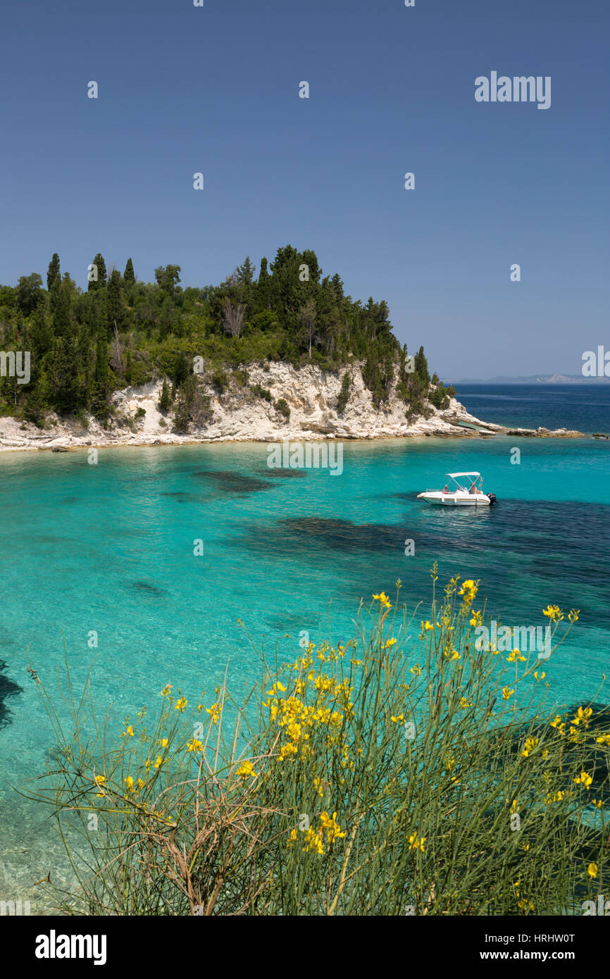 Marmaria spiaggia sulla costa est, Paxos, Isole Ionie, isole greche, Grecia Foto Stock
