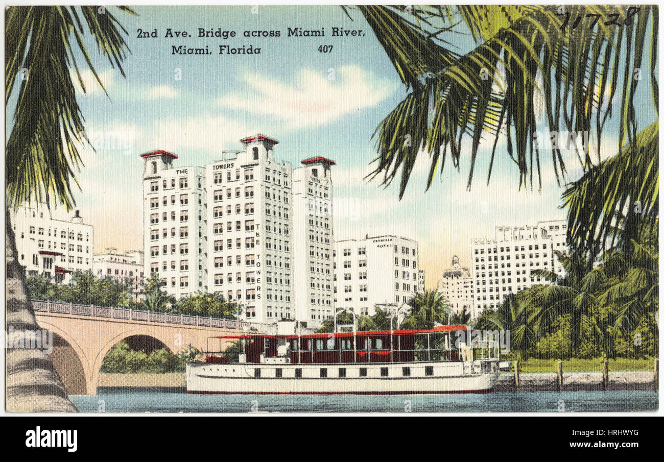 2° Avenue ponte, di fronte al Fiume Miami, Miami, Florida Foto Stock