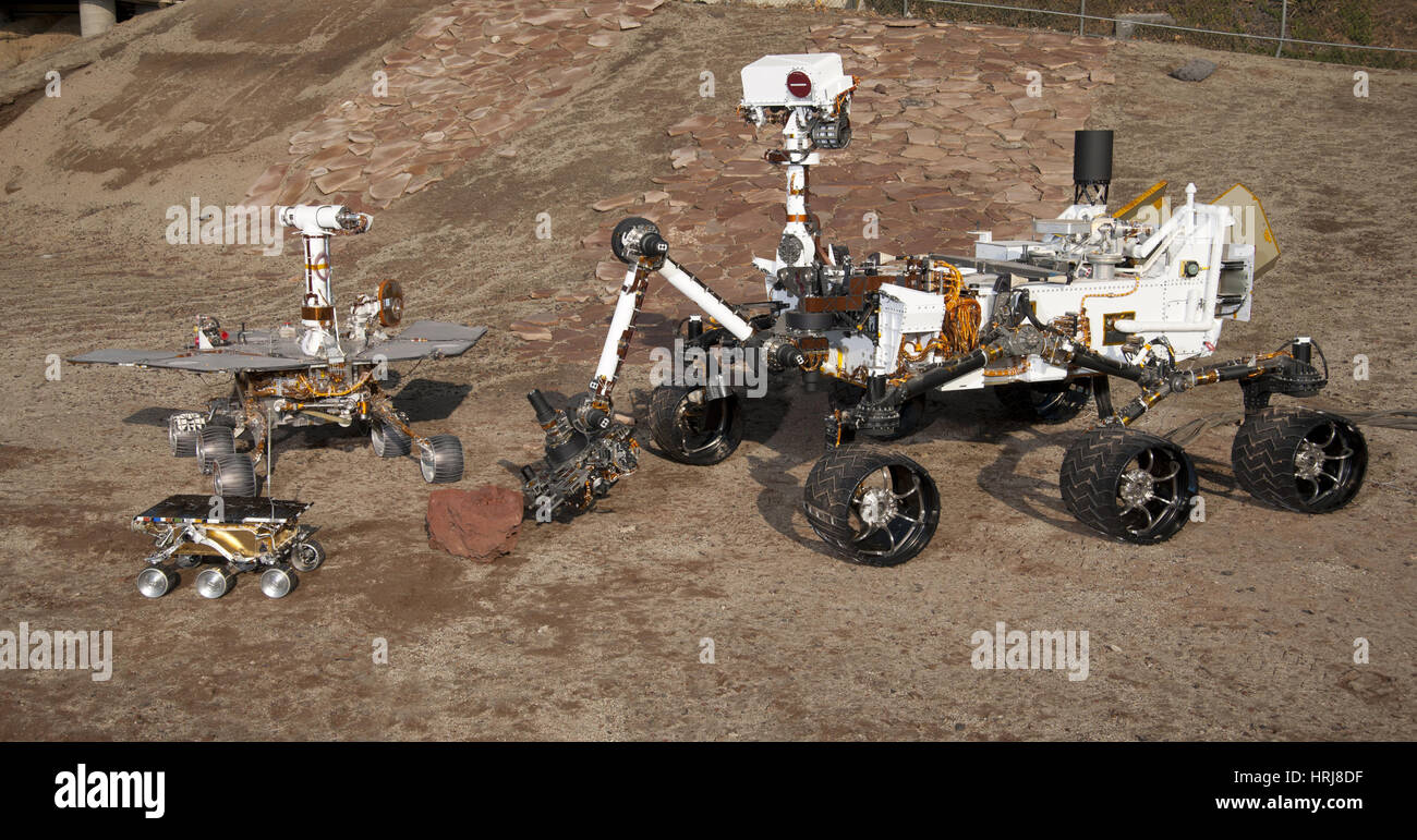 Tre generazioni di Rover in cantiere di Marte Foto Stock