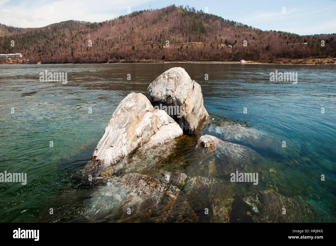Shaman Rock vicino al fiume Angara - Lago Baikal - Russia Foto Stock