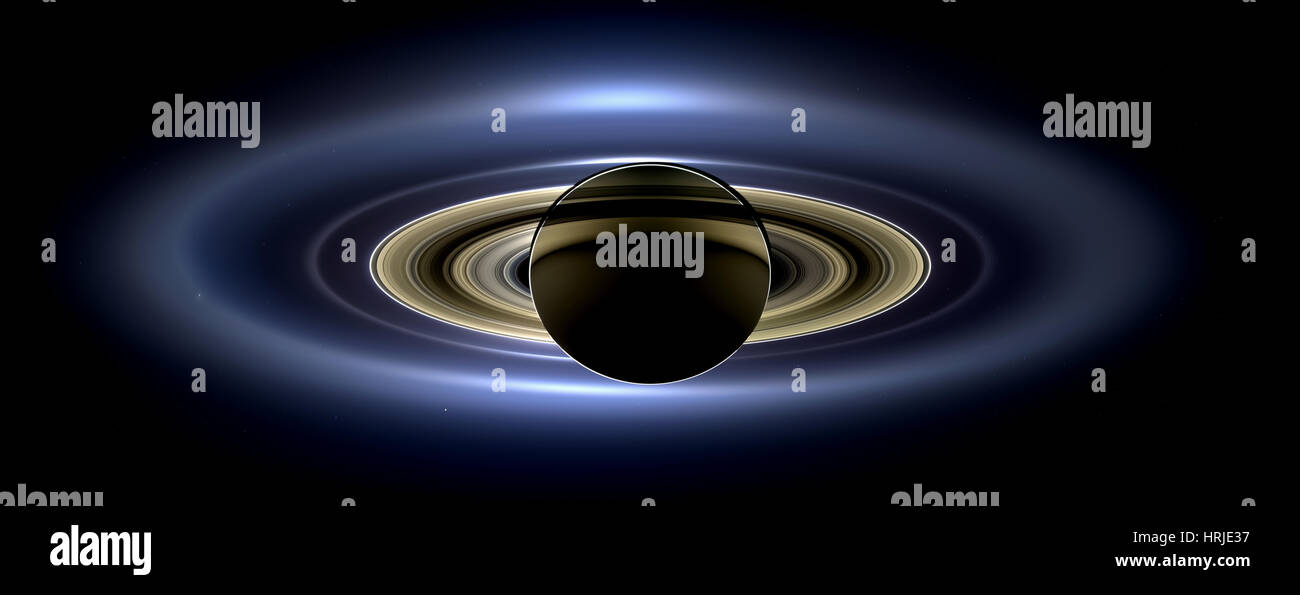 Saturno, Cassini vista, alto contrasto Foto Stock