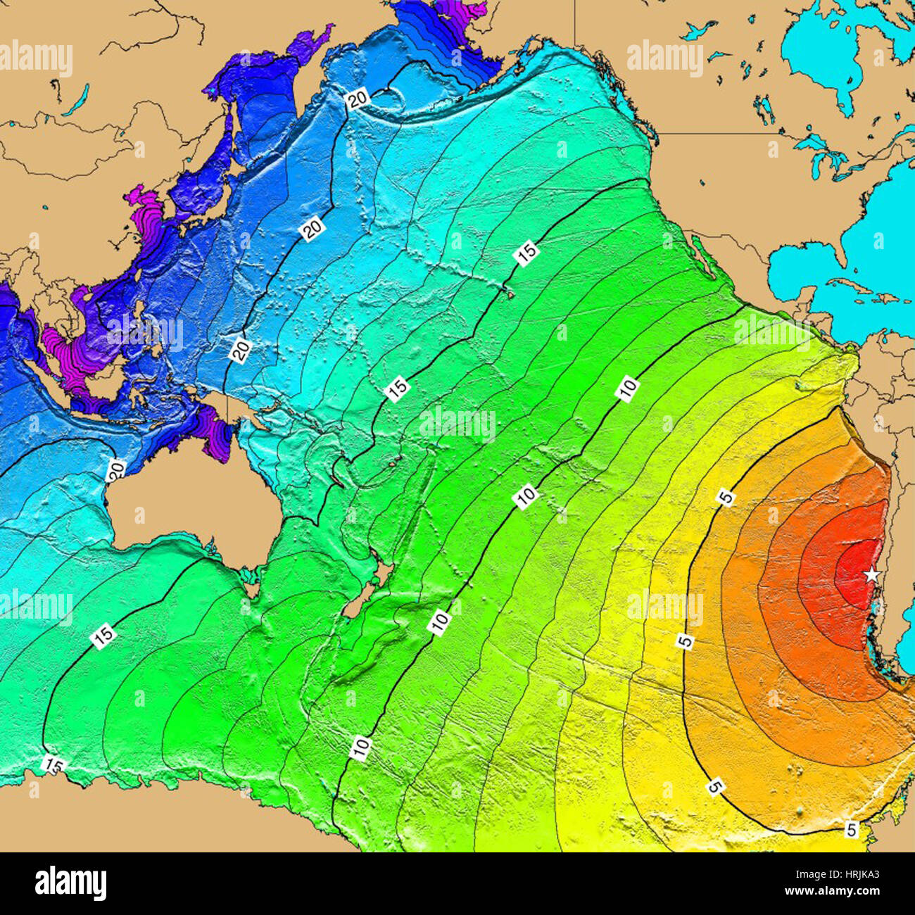 Mappa dello tsunami, Cile terremoto, 1960 Foto Stock