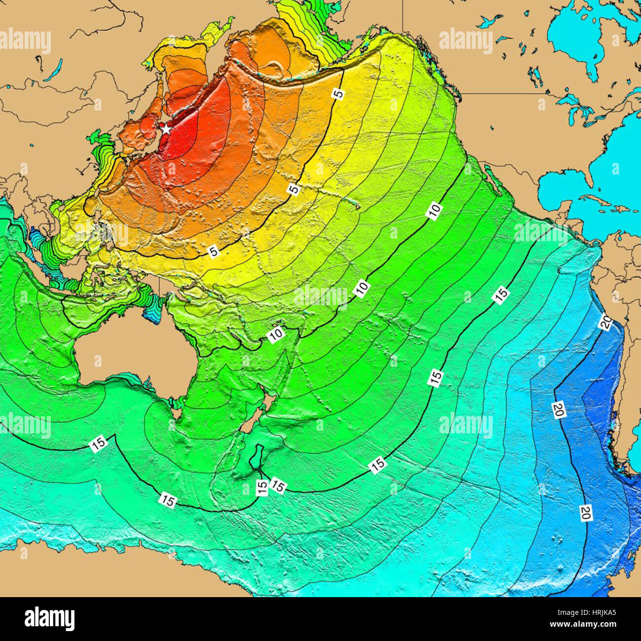 Mappa dello tsunami, Honshu terremoto, 1968 Foto Stock