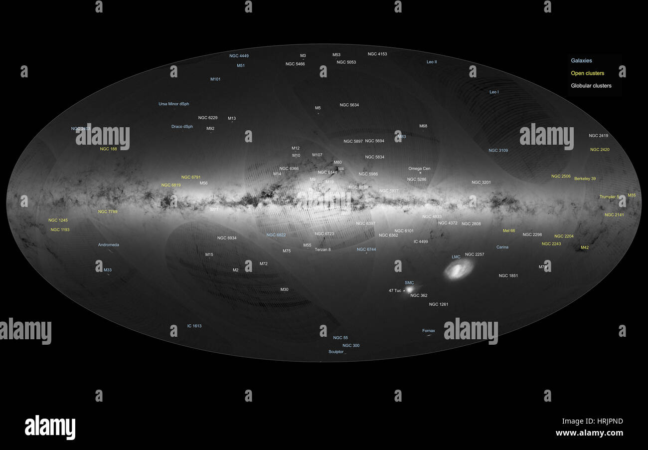 Mappa Sky, Gaia Satellite (annotate) Foto Stock