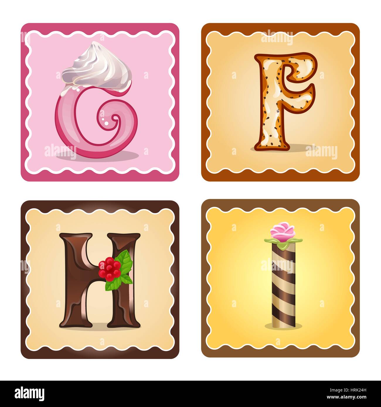Schede Per I Bambini Per Imparare L Alfabeto Lettere G F H I Come Il Cioccolato In Forma Di Caramelle E Dolci Illustrazione Vettoriale Immagine E Vettoriale Alamy