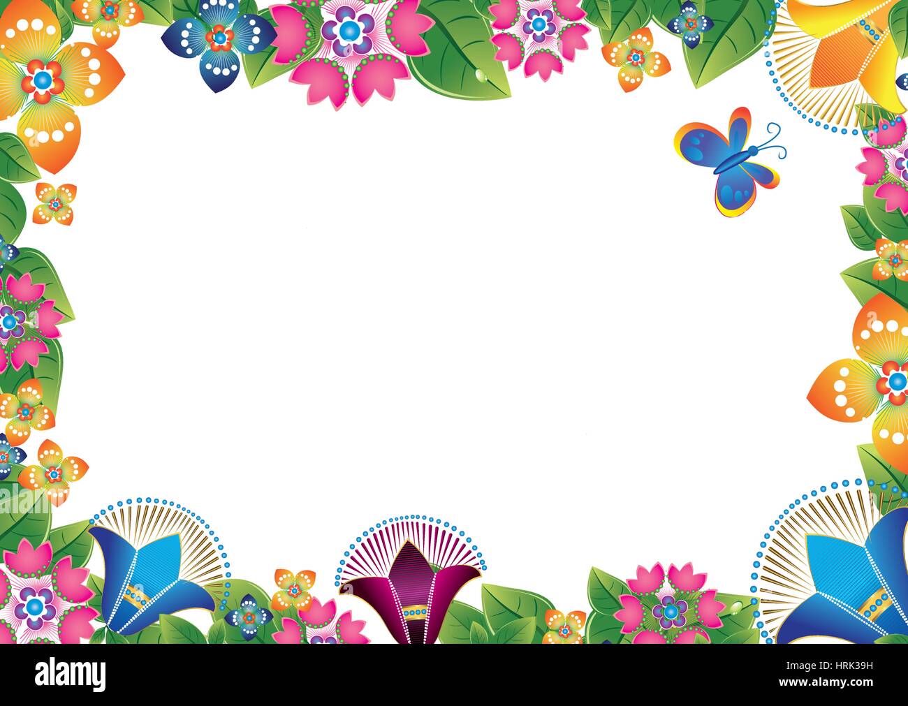 Cornice floreale con farfalle Immagine e Vettoriale - Alamy