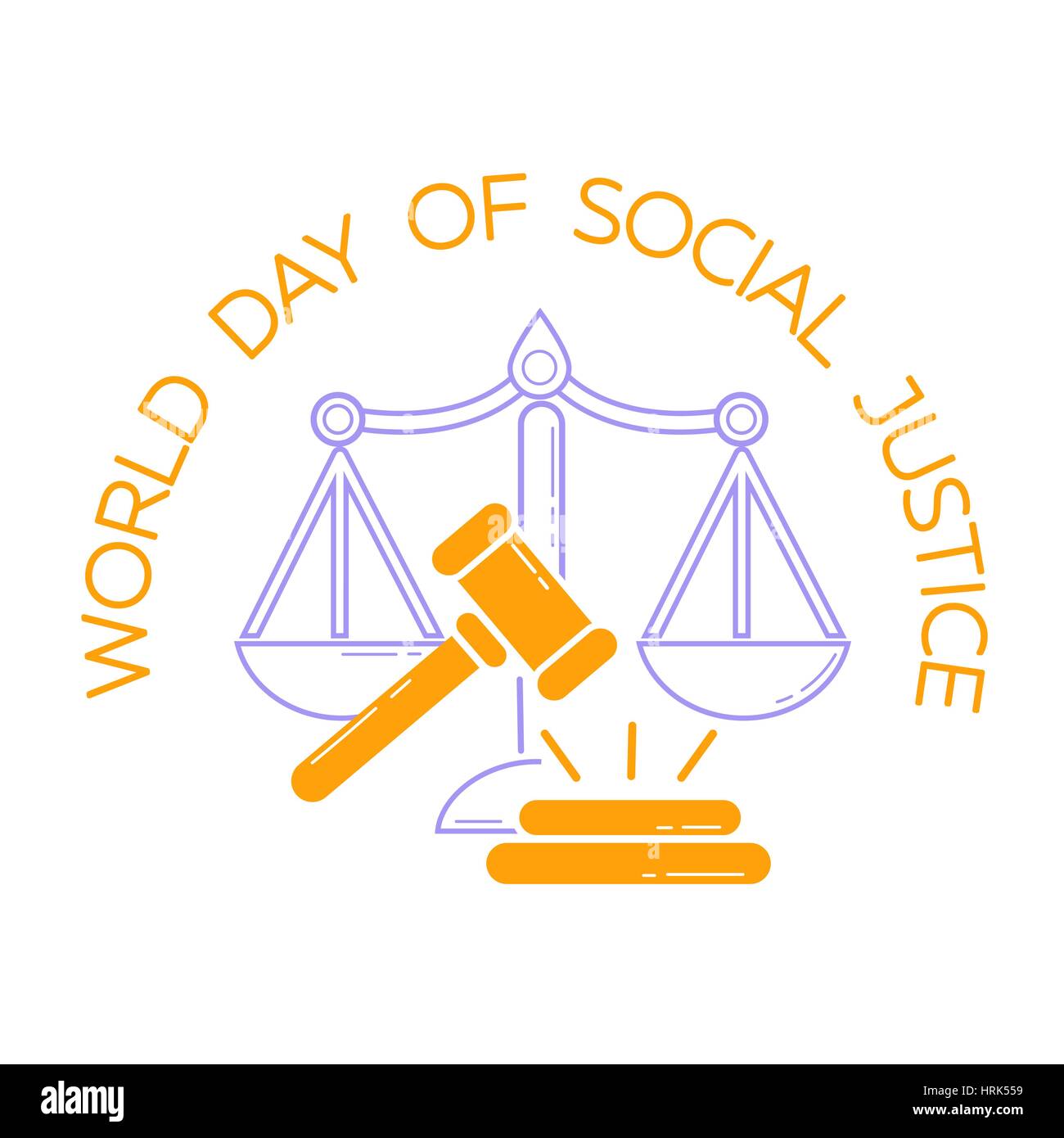 Biglietto di auguri - Giornata Mondiale della giustizia sociale. Icona di stile lineare Illustrazione Vettoriale