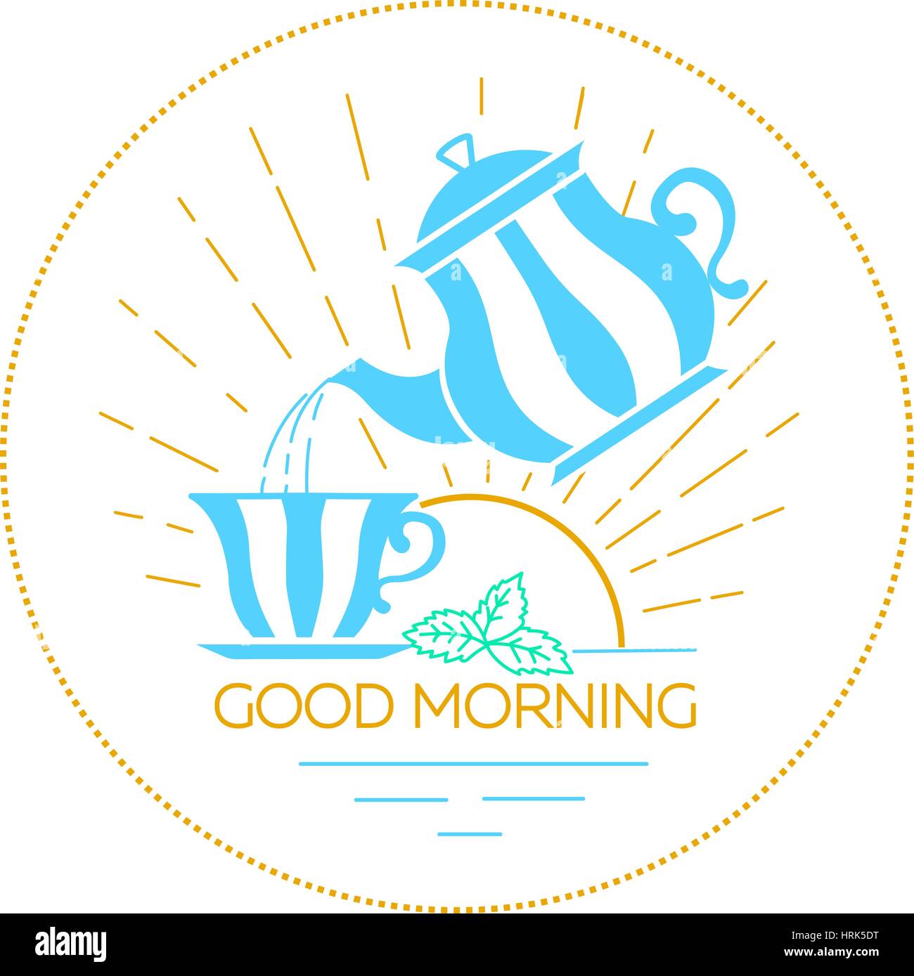 Icona di buona mattina con una tazza e teiera in uno stile lineare Illustrazione Vettoriale