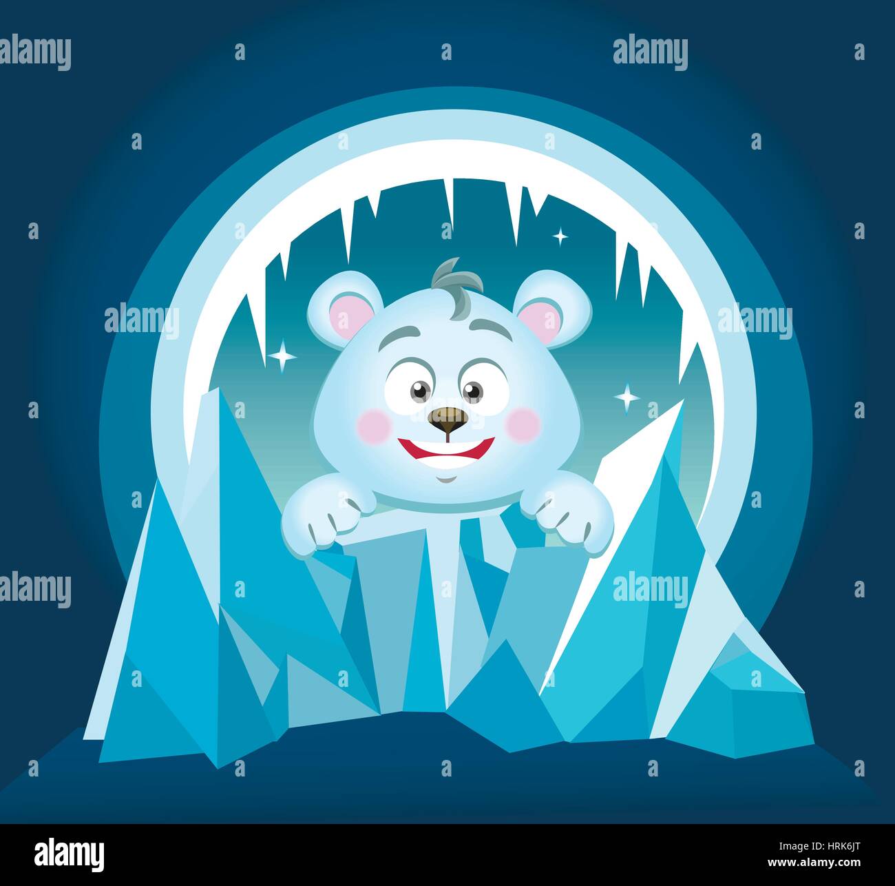 Illustrazione del simpatico orso polare contro lo sfondo della grotta Illustrazione Vettoriale