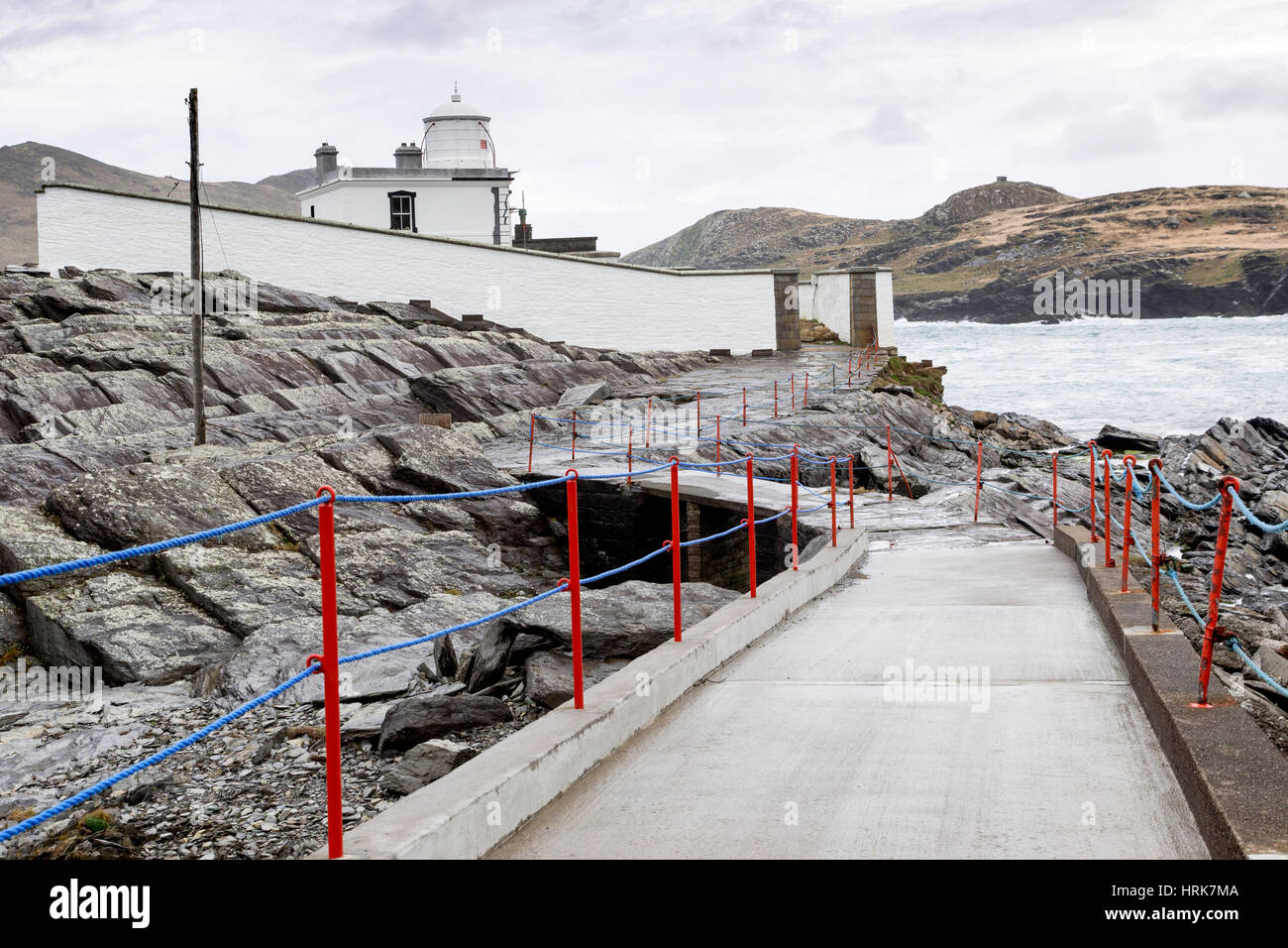 Valentia Island Lighthouse a Cromwell punto, Valentia, nella contea di Kerry, Irlanda Foto Stock