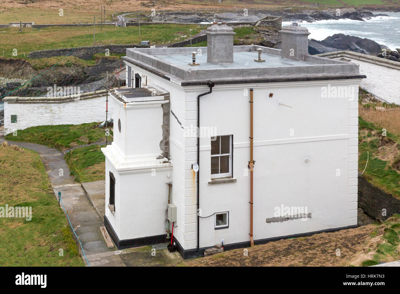 Valentia Island Lighthouse a Cromwell punto, Valentia, nella contea di Kerry, Irlanda Foto Stock