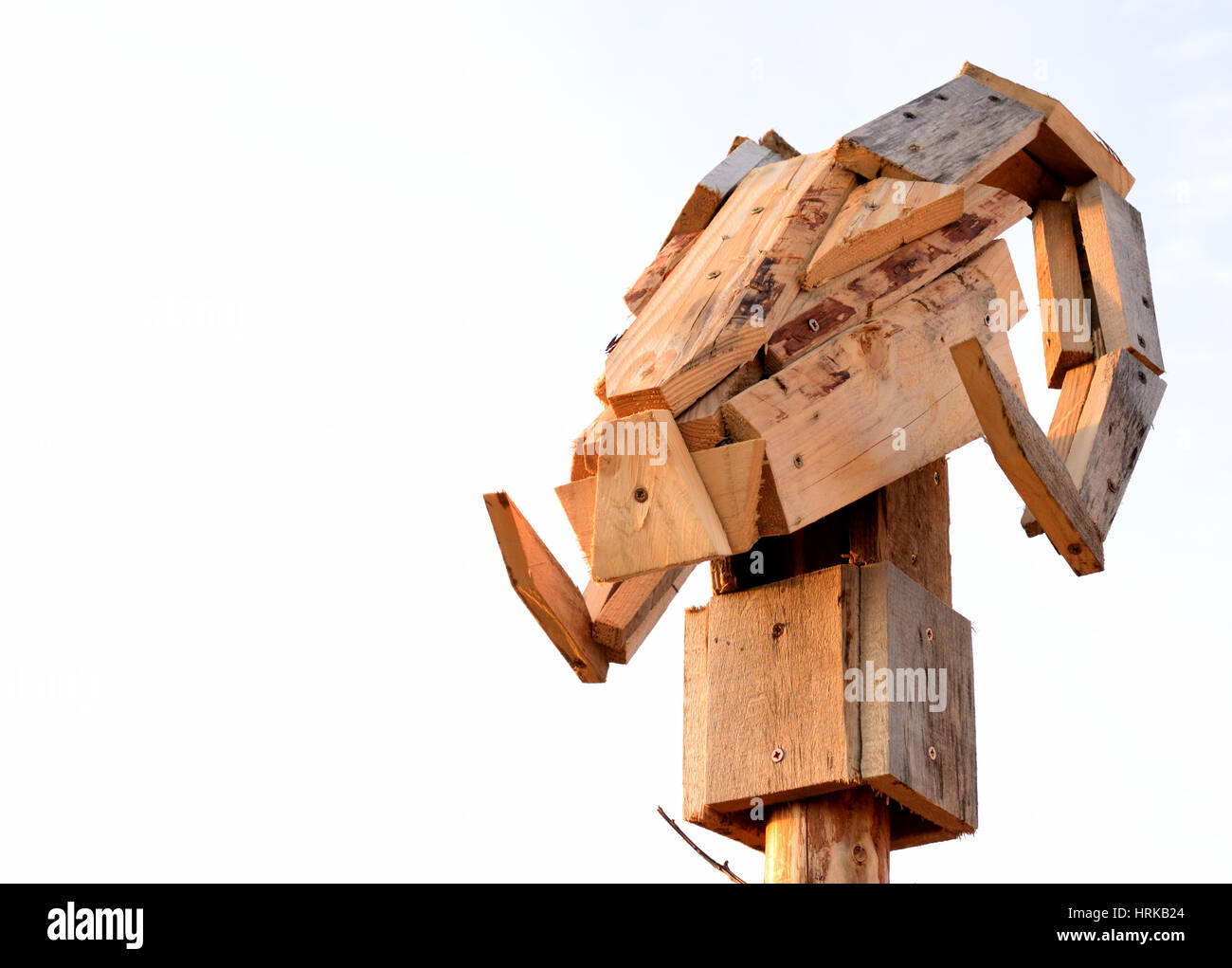 L'Holly re statua in legno a sud Barrule - testa cilindri, Isola di Man Foto Stock