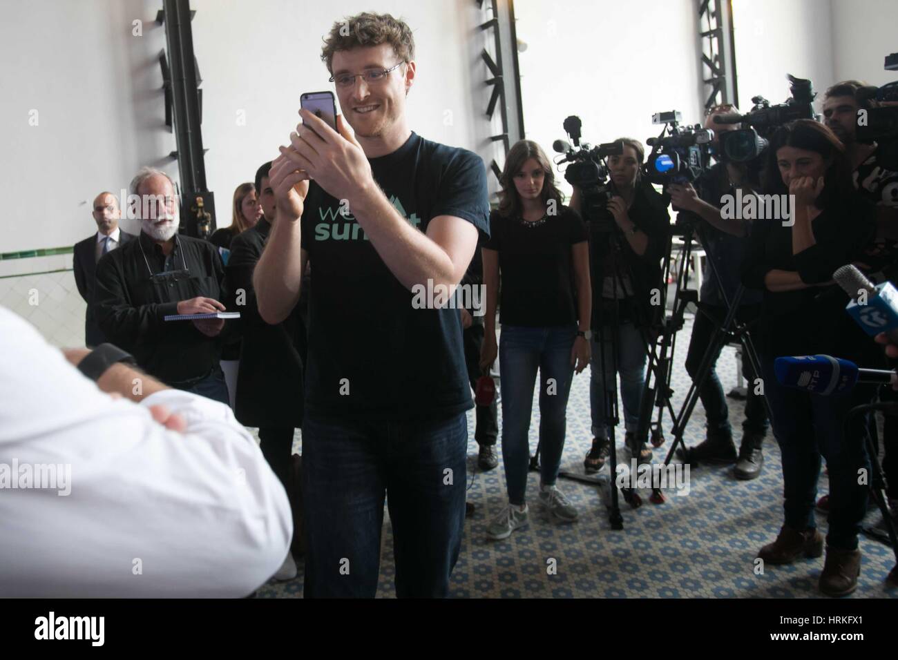 Paddy Cosgrave alla conferenza stampa prima dell'apertura del Web, del Vertice di Lisbona, in Portogallo. Foto Stock