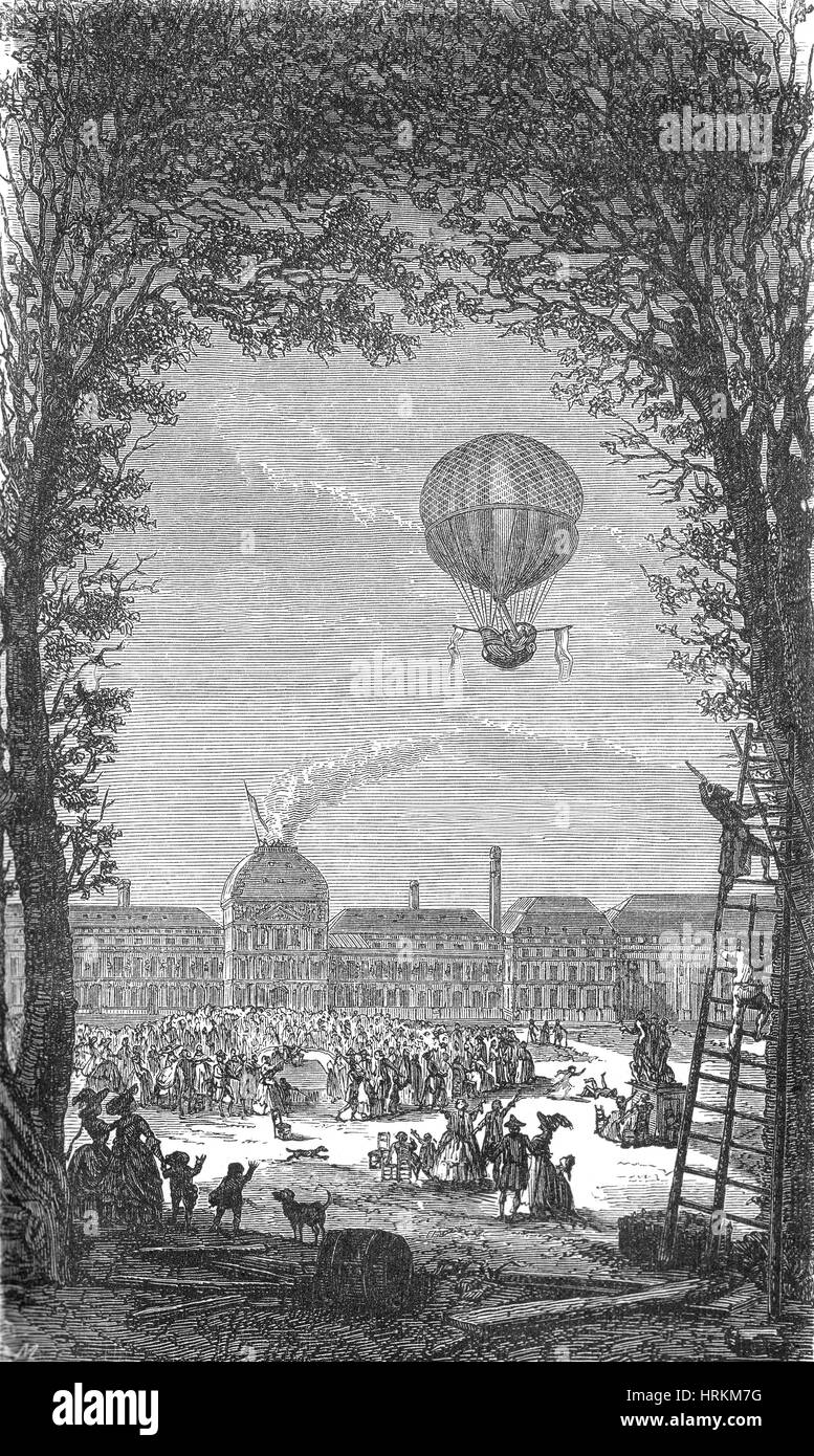 Primo presidiato di palloncino di idrogeno Volo, 1783 Foto Stock
