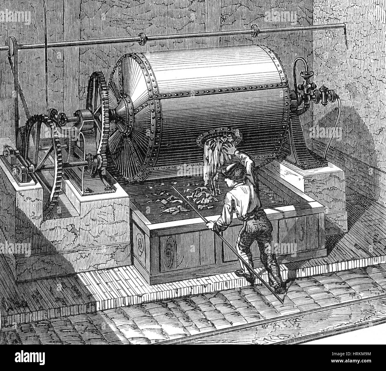 La produzione della carta, Rag macchina per carta, secolo XIX Foto Stock