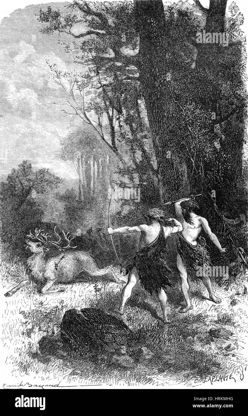 L'uomo preistorico, Età della Pietra cacciatori Foto Stock