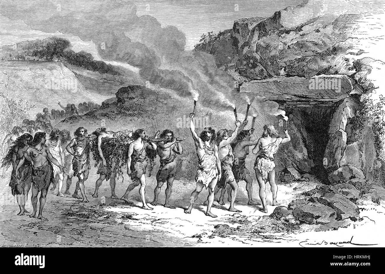 L'uomo preistorico, Età della Pietra cerimonia funebre Foto Stock