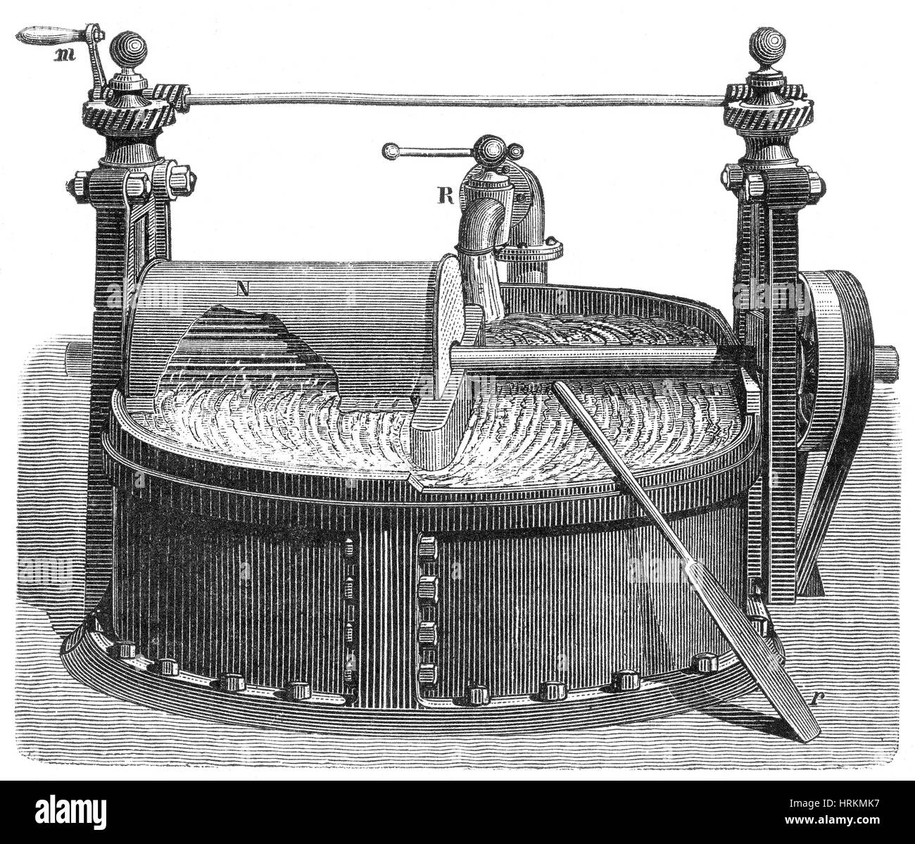 La produzione della carta, Rag macchina per carta, secolo XIX Foto Stock