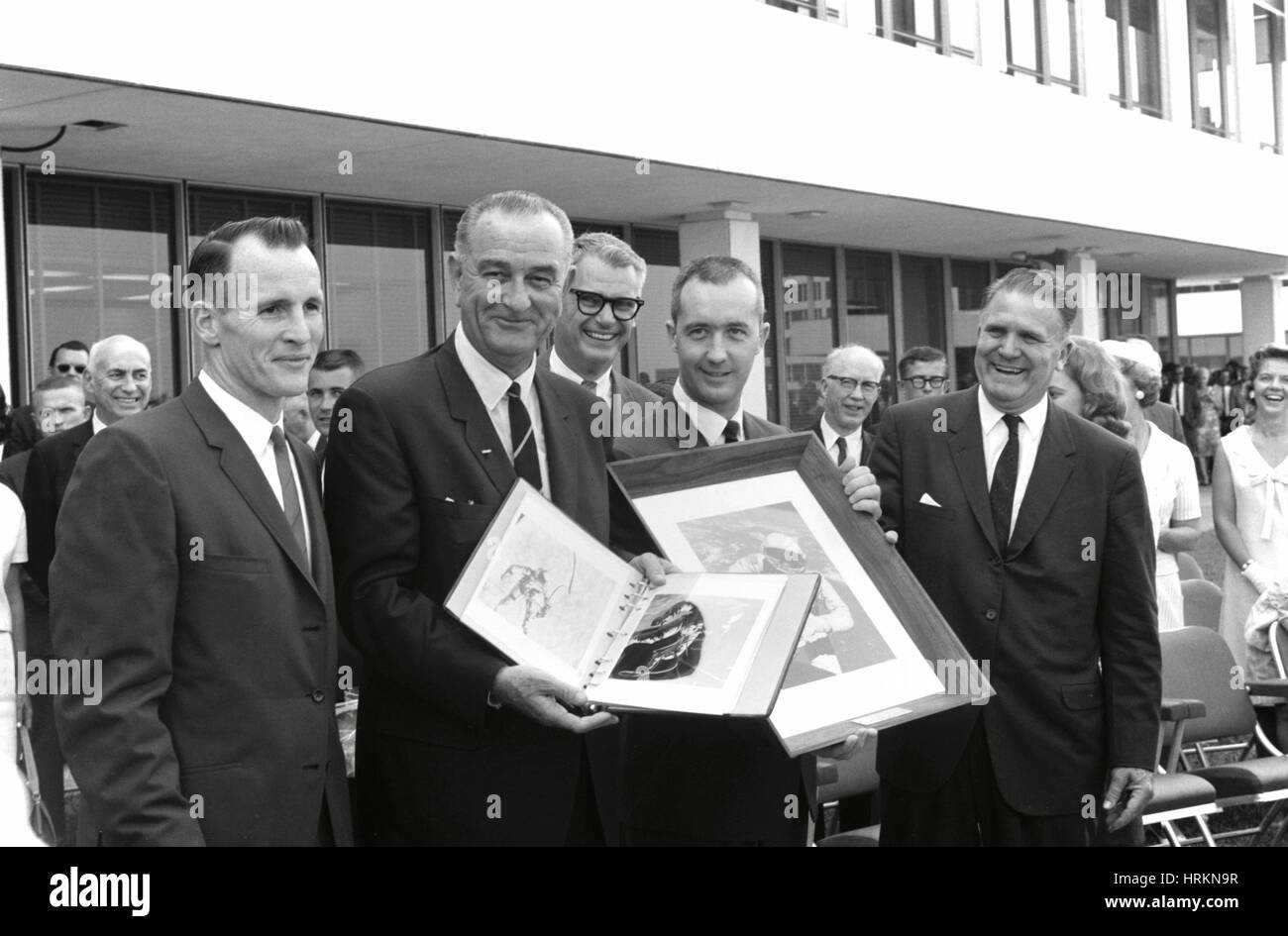 Lyndon Johnson con il primo spacewalk foto Foto Stock