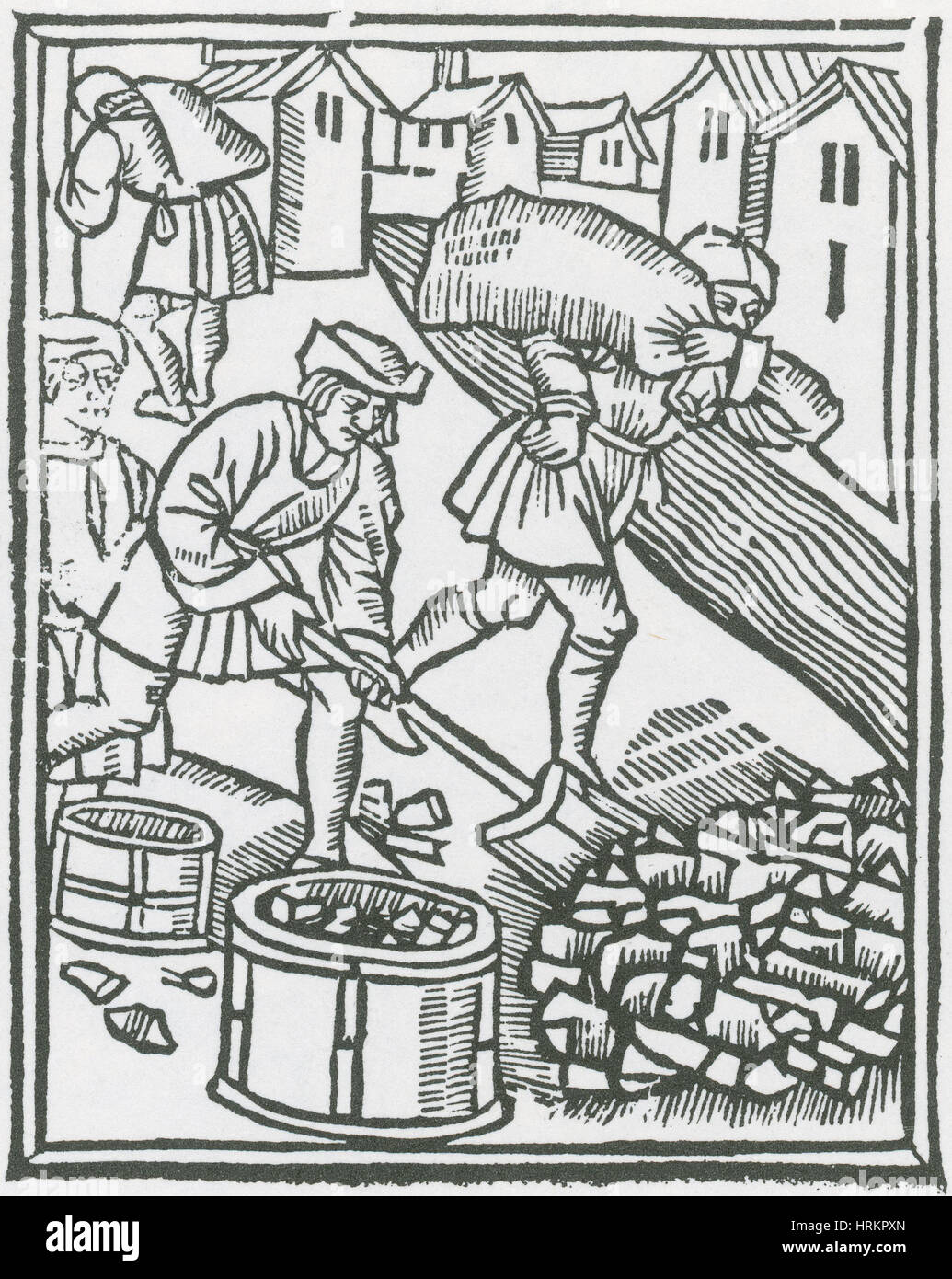 Bruciatori di carbone, commercianti medievali Foto Stock