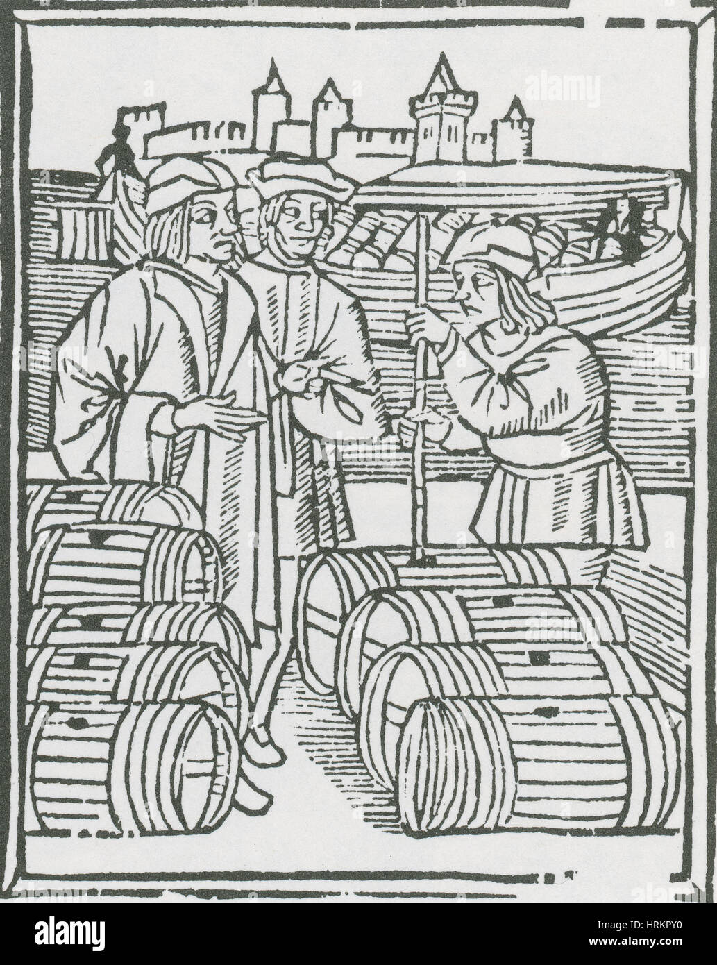 Commerciante di vino, commercianti medievali Foto Stock