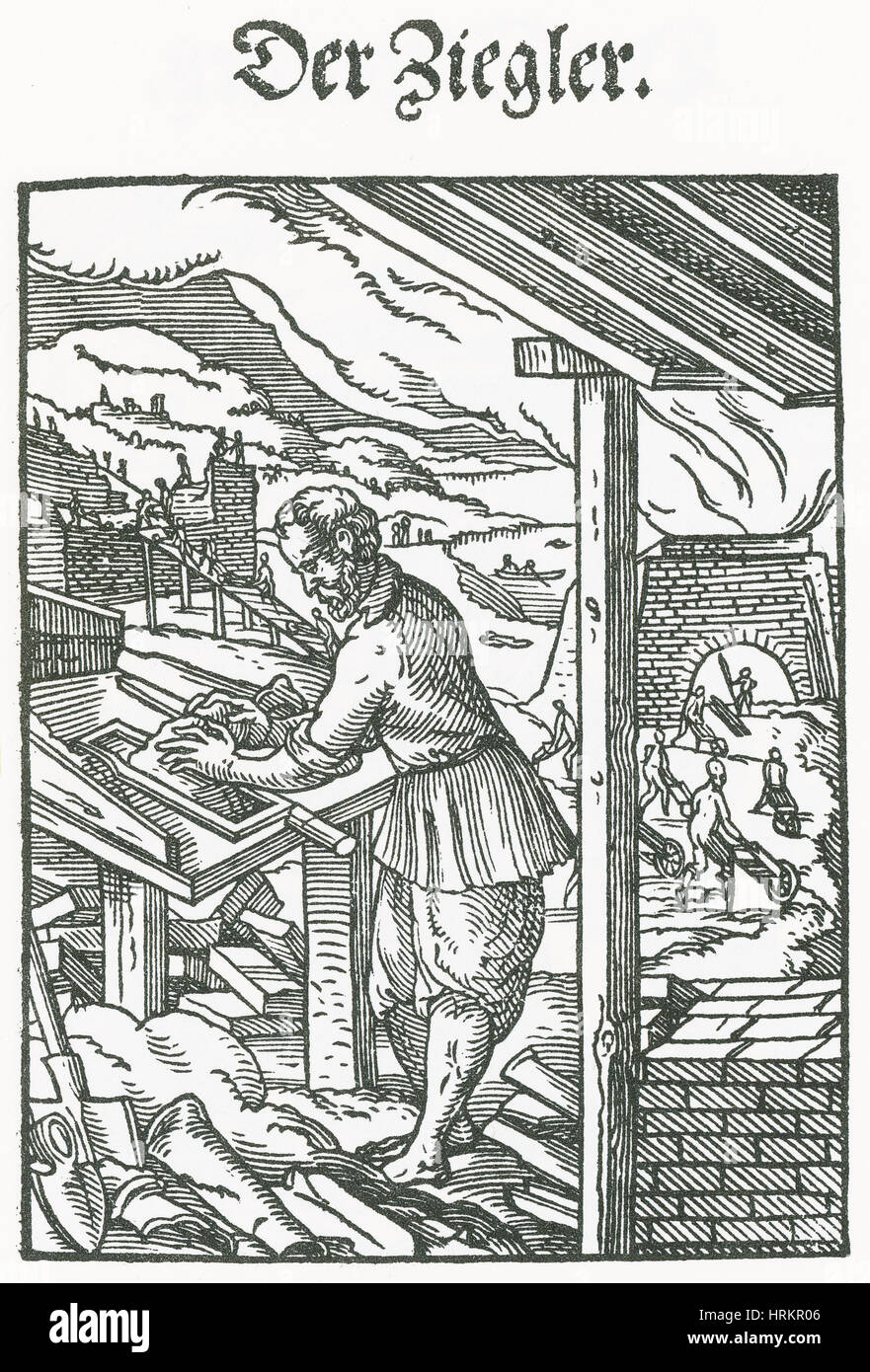 Mattone Maker, Medievale Tradesman Foto Stock