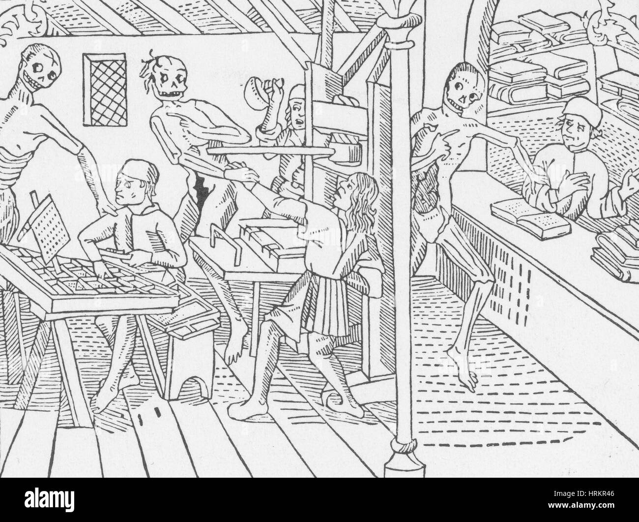 Gli attacchi di morte Print Shop, Danza macabra, 1499 Foto Stock