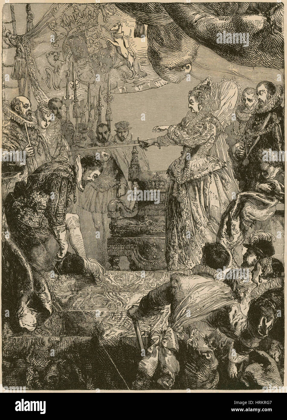Queen Elizabeth Cavalieri Francis Drake, 1581 Foto Stock