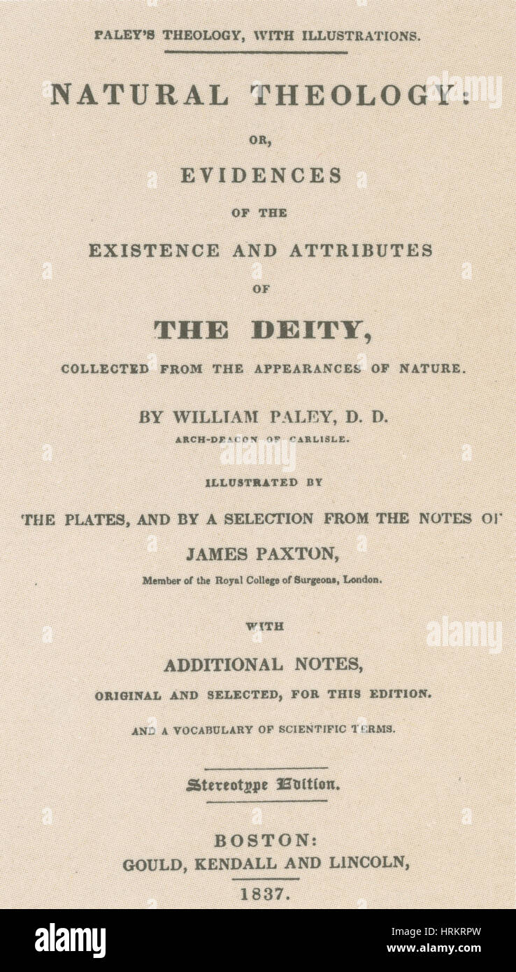 William Paley 'teologia naturale' Foto Stock