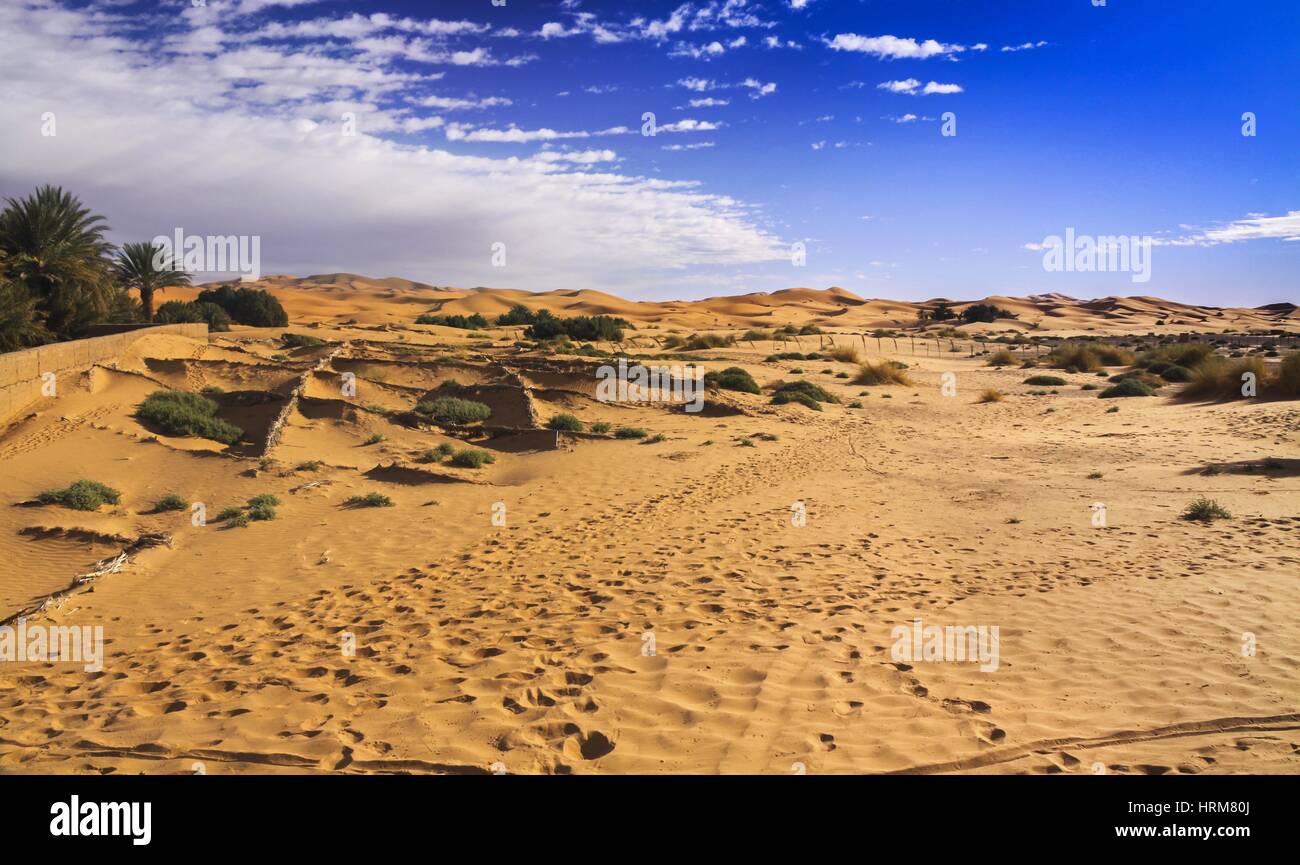 A nord il deserto del Sahara vicino al villaggio di Merzouga in Marocco Foto Stock
