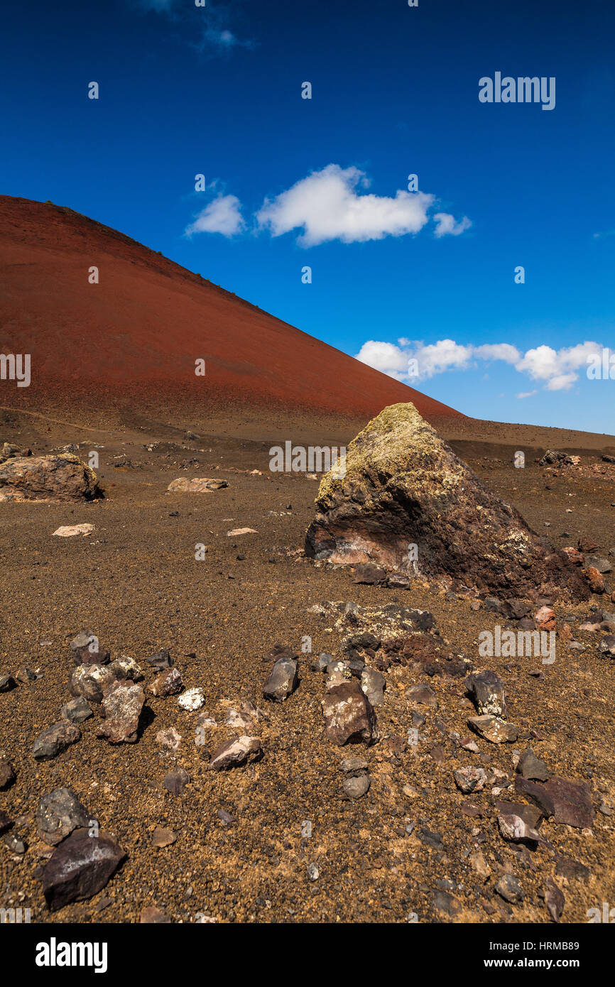 Pietra vulcanica vicino a Montana Colorada a Lanzarote, Isole Canarie, Spagna. Foto Stock