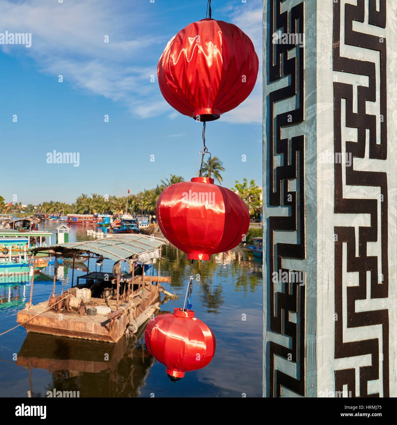 Lanterne sul Cau un Hoi Bridge. Hoi An, Quang Nam Provincia, Vietnam. Foto Stock