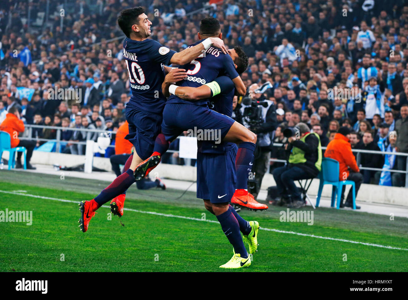 Paris Saint-Germain team group (PSG), 26 febbraio 2017 - Calcio : francese "Ligue 1' partita tra Olympique De Marseille 1-5 Paris Saint-Germain a Velodrome stadium di Marsiglia, Francia. (Foto di D.Nakashima/AFLO) Foto Stock