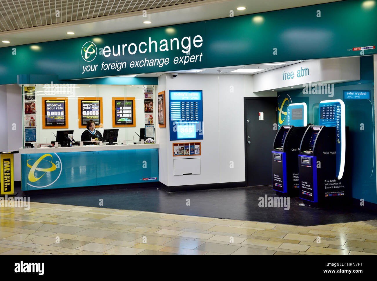 "Eurochange' cambio valuta estera contatore in Gran Bretagna Foto Stock