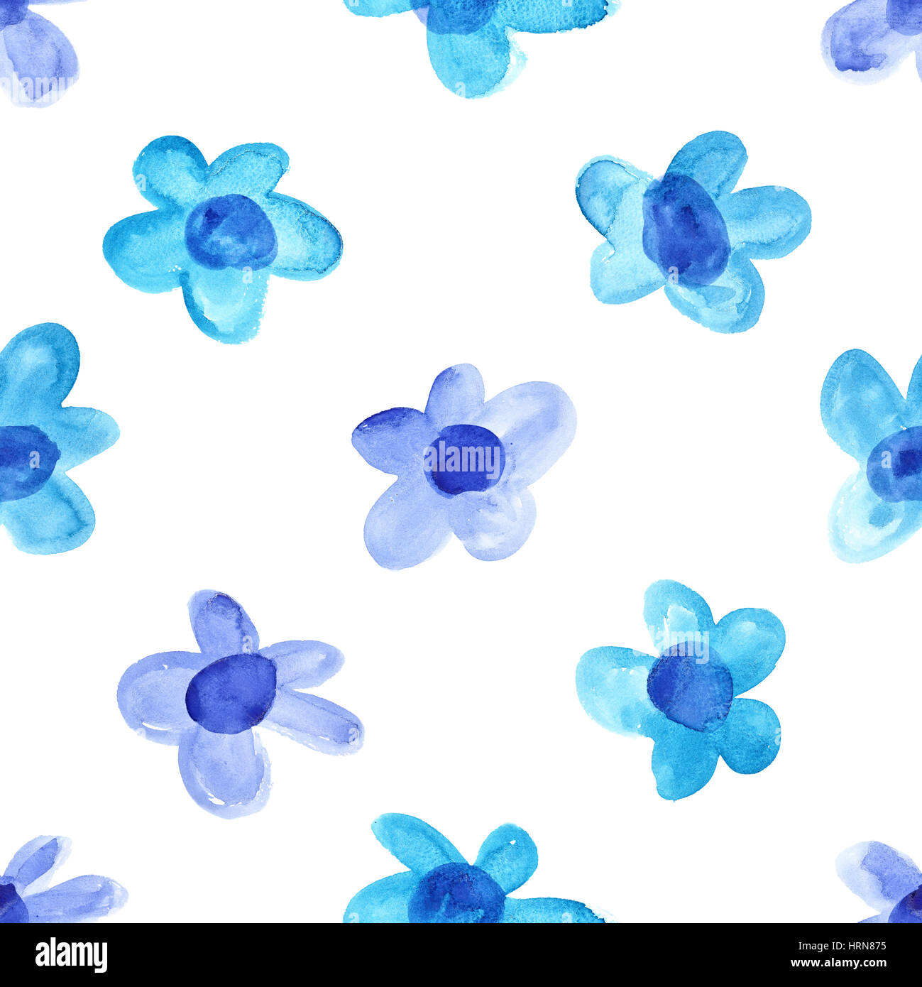 Blue semplice acquerello fiori isolate su uno sfondo bianco - modello senza giunture Foto Stock