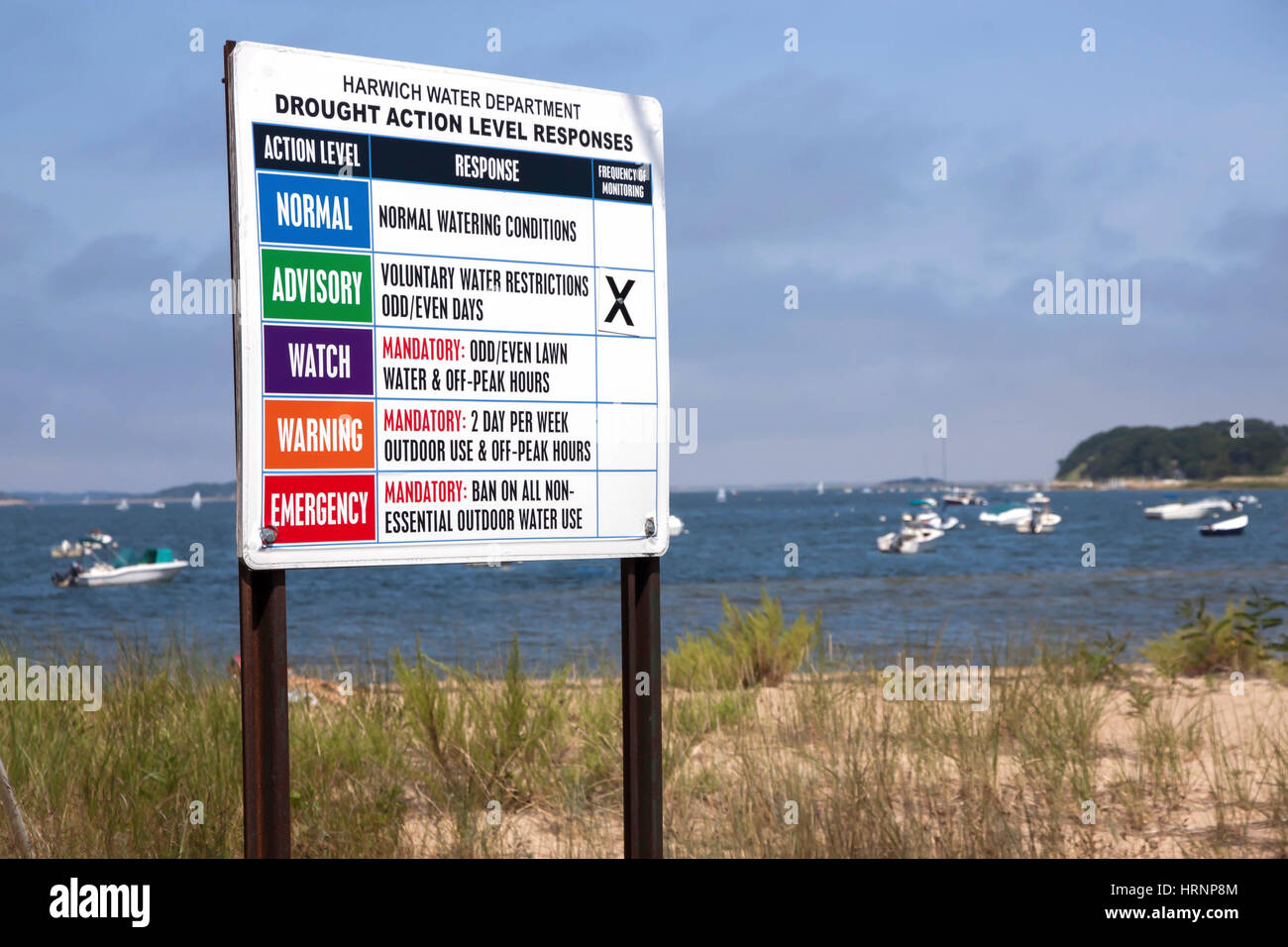 Siccità di avvertimento segno consultivo posted in Harwich, Massachusetts. Foto Stock