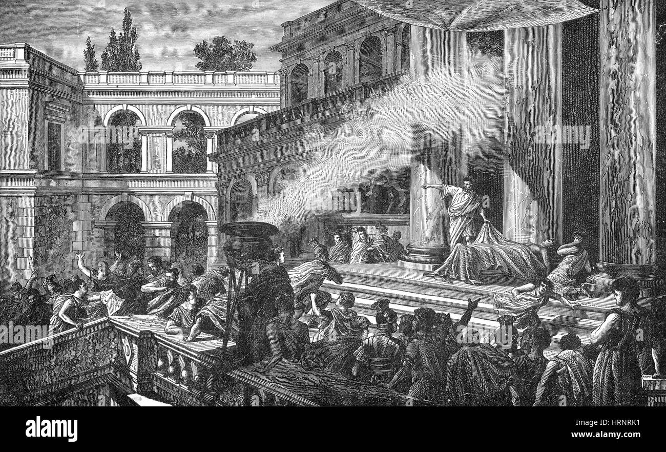 Marc Antony al funerale di Giulio Cesare, 44 A.C. Foto Stock