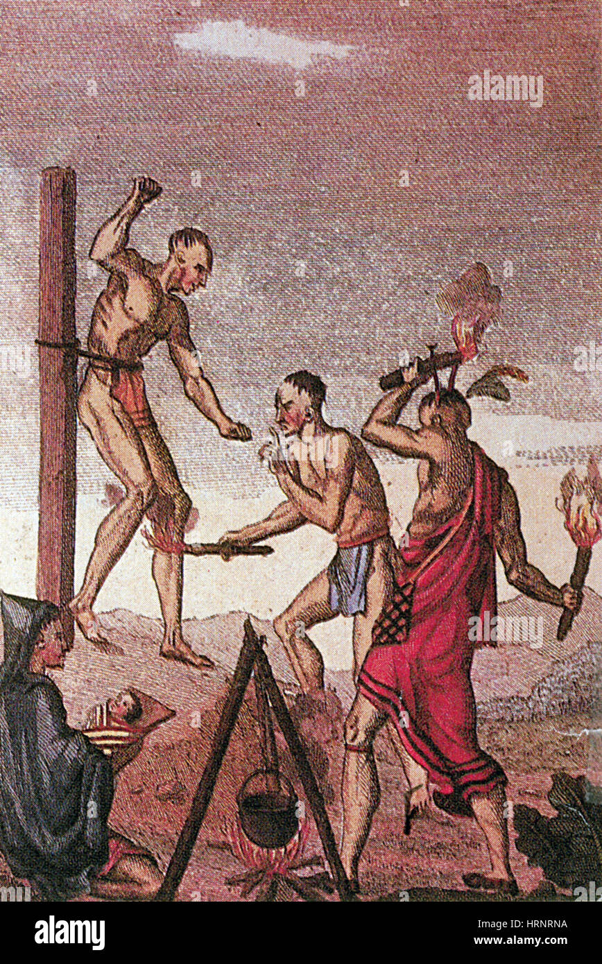 Iroquois prigionieri torturati Foto Stock